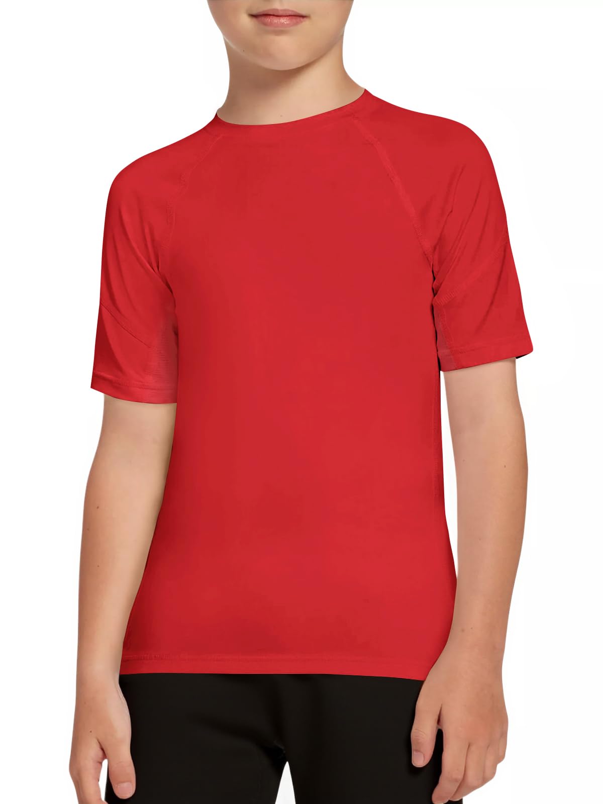Photo 1 of Haloumoning Boys Athletic Compression Shirt Short Sleeve Undershirt Kids Quick Dry Basketball Base Layer 5-14 Years Red