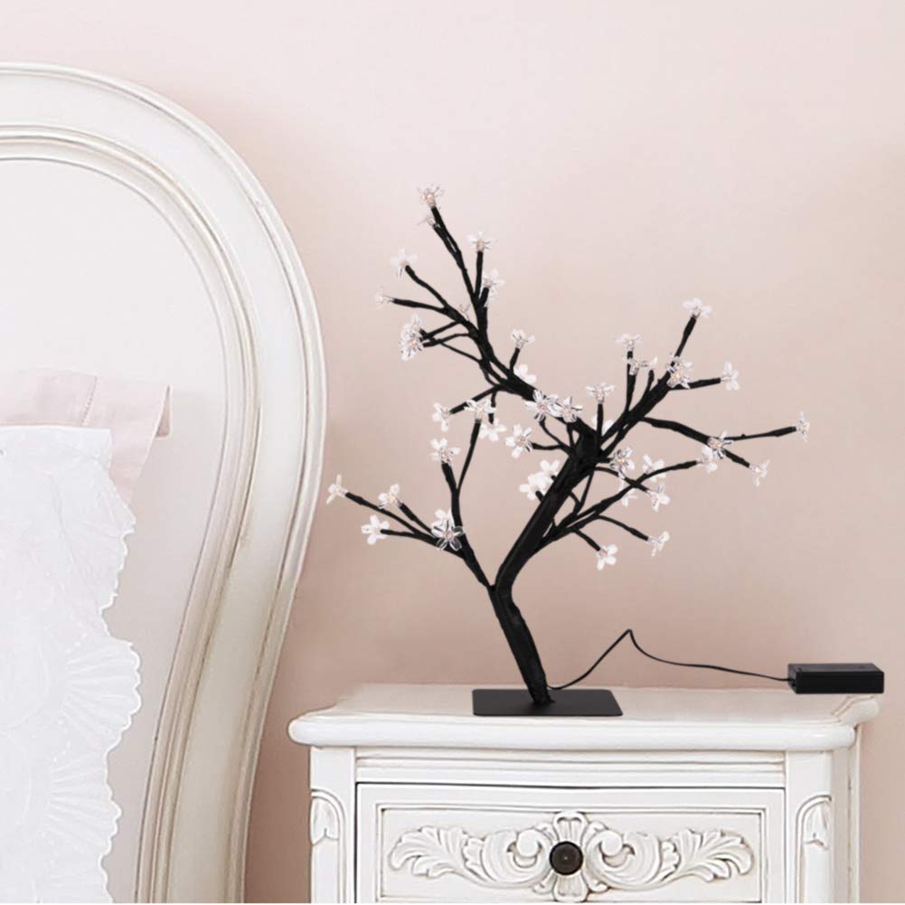LED Cherry Blossom Light Tree - 19.6 inch Tabletop 48 LEDs Bonsai Tree Light, Black Branches Clear Flower, Perfect for Home Festival christmas Party Wedding Indoor Outdoor Decoration, Warm White