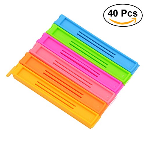 BESTOMZ 40pcs 11cm Plastic Food Bag Seal Clip Fresh Keeping Sealer Clamp Home Kitchen Colorful Sealing Clips (Mixed Color)
