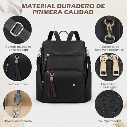 Mochila Monedero para Mujer, Mochila De Viaje Antirrobo De Diseñador De Cuero Mochila Informal De Moda Mochila para Mujer Bolsos De Hombro Grandes para Mujer