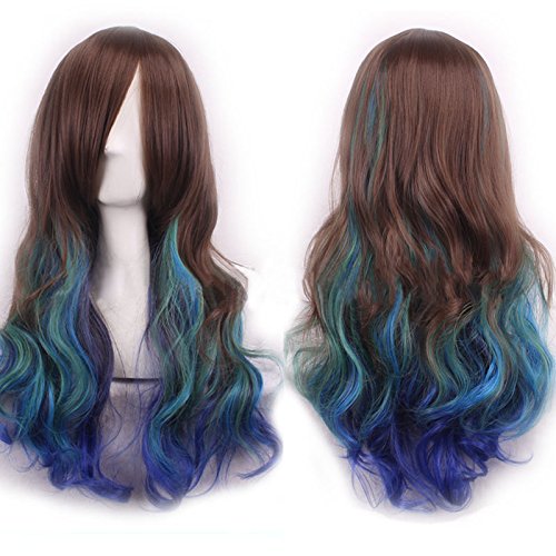 Beauty Wig World for Kids and Adults No Game No Life Shiro Cosplay Wig Long Mixed Brown/Blue/Purple Wigs Cosplay Convention Event Wigs