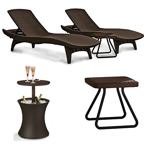 Keter pacific Outdoor Patio Pool Lounger and Side Table Brown Set With A Cool Bar Rattan Style Patio Beverage Cooler Bar Table Heavy Duty Bundle Keter pacific Outdoor Patio Pool Lounger and Side Table Brown Set With A Cool Bar Rattan Style Patio Beverage Cooler Bar Table Heavy Duty Bundle