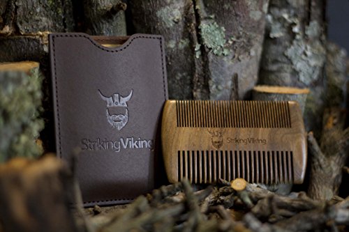 Wooden Beard Comb & Case - Fine & Coarse Teeth from Striking Viking - Anti-Static and Hypoallergenic Wood Pocket Comb For Beards & Mustaches