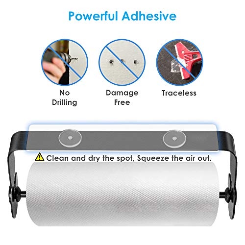 Nieifi Paper Towel Holder under Cabinet Wall Mounted Rustroof for Kitchen Adhesive No Drilling Black - Thumbnail 6