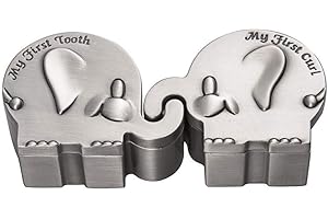 Feyarl Kids First Curl and Teeth Fairy Holder Containter Keepsake Box Tins Keeper for Christening Newborn Shower Kids Birthday Gift Metallic Engraved Elephant Shape (2.4 x 1.6 x 1.2 inches)