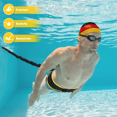 Premium Adult Swimming Belt for Pool, 3.5-8 m Swimming Belt with Elastic Rubber Bands, Swimming Aid Adults, Suitable for Beginners and Professionals, for Swimming Training