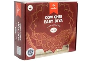 Swaha Easy Diya ghee Wicks/Diya batti, 100 Pieces, 30 min Burning time, Wax Free, clarified Butter Wicks for Puja, Yoga & Meditation - Pack of 1