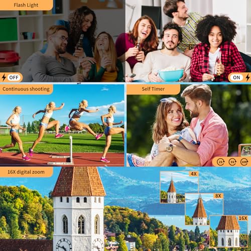 Digital Camera, 4K 50MP Photo Camera, 16X Zoom, Compact Camera with 180° Flip Screen 2.8", Autofocus Vlogging Camera with 32GB, Rechargeable Photo for Beginners, Teens