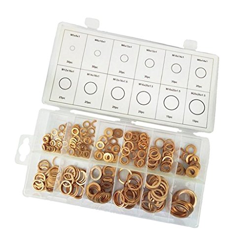 Homyl 280pcs Copper Washers Flat Ring Sump Plug Oil Seal Gasket Assorted Set 12 Sizes PACK