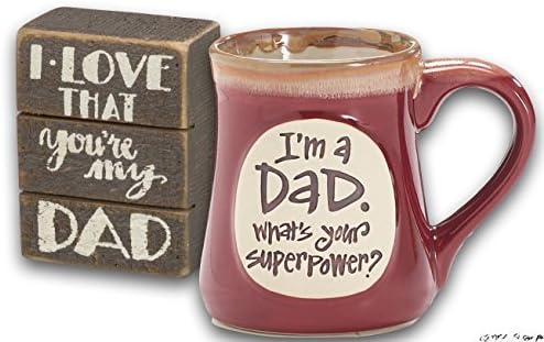 Gift Set for Father: I'm a Dad Superpower 18 oz Coffee Cup Mug With I Love That You're My Dad Box Sign. Great Father Daddy Gifts