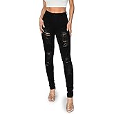 2LUV Women Junior Stretchy Mid Rise 5 Pocket Ripped Destroyed Ripped Skinny Jegging Jeans Back to School Clothing Apparel Black 5