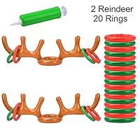 LEVOSHUA Inflatable Reindeer, 2 Pack Inflatable Reindeer Antler Ring Toss Game for Christmas Family Party (2 Antlers 20 Rings 1 Pump)