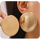 Chunky Big Gold Statement Earrings for Women Large Irregular Round Earrings | Oversized,party jewelry,thick,geometric,disc,bold,huge,vintage,dangle,everyday,hammered,prom accessories,exaggerated,gift