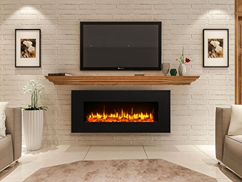 PuraFlame Serena 50 Inches Wall Mounted Linear Electric Fireplace, Log Set, Remote Control, 1500W, Black - Thumbnail 3