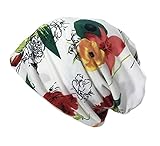 Qiabao Women's Floral Printed Chemo Cap Hat Slouchy Beanie (White/Red)