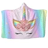 Unicorn Blanket for Girls Hooded, Kids Pink, Purple Wearable Hood Throw Blankets Wrap, Toddlers Plush Soft Kids Blanket Gift Cozy Magic Cloak 59" by 78"