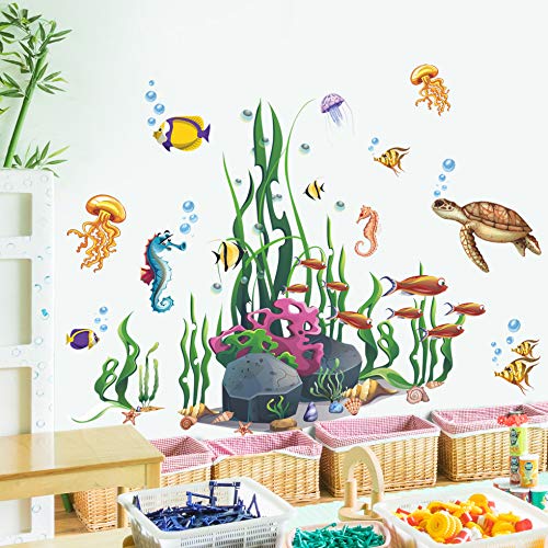 RW1073 3D Ocean Wall Decals Under The Sea Fish Wall Stickers Ocean