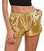 Tandisk Women's Metallic Shorts Sparkly Hot Outfit Shiny Rave Short Pants with Elastic Drawstring Gold L