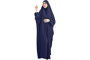 Zofocy Women Long Sleeve Abaya Muslim Prayer Dress One Piece Arab Islamic Clothes Hooded Maxi Dress