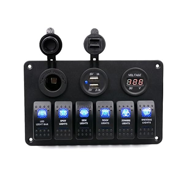 Koolee-Digital-Voltmeter-12V-24V-System-Power-Socket-Aluminum-6-Gang-Switch-Panel-Black-For-Car-Boat Koolee-Digital-Voltmeter-12V-24V-System-Power-Socket-Aluminum-6-Gang-Switch-Panel-Black-For-Car-Boat