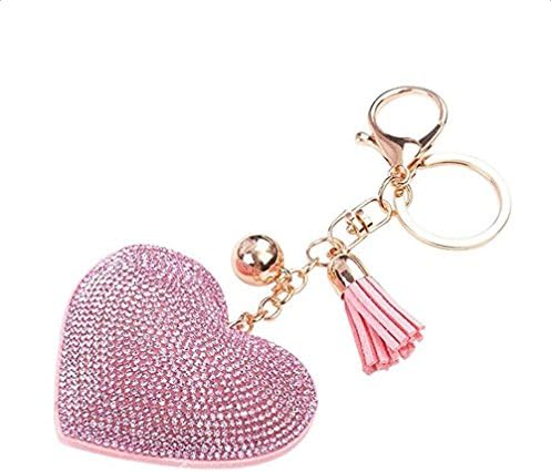 BestWare Women Key Chains Romantic Beautiful Keyring Heart Shape Fringe Rhinestone Bag Charm Accessory Pink