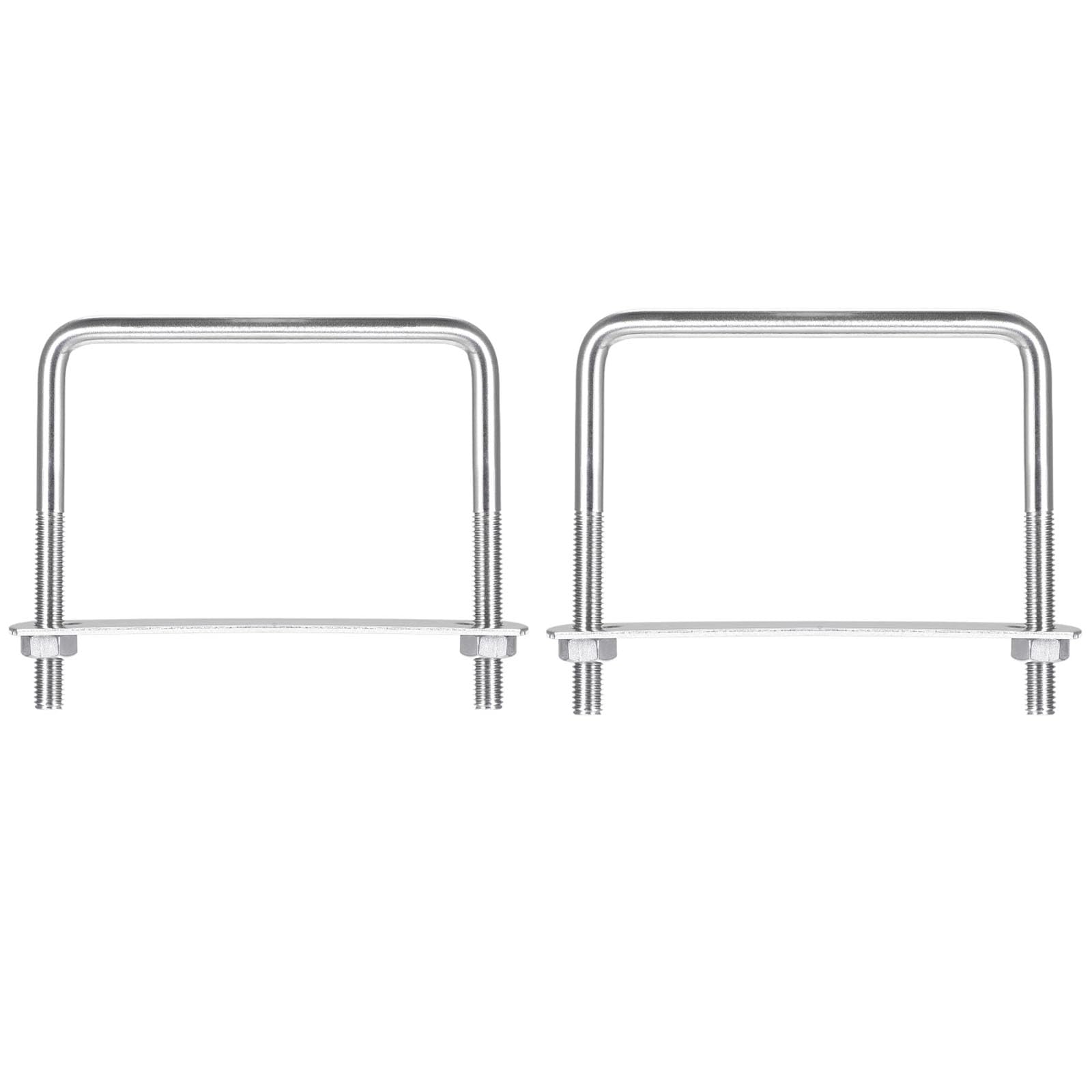 TA-VIGOR 2 sets M8 Square U-Bolts, 100mm Inner Width 100mm Length 304 Stainless Steel U-Bolts with Nut, Plate for Attaching Piping Conduit Cable Tube Brackets Boat Trailer