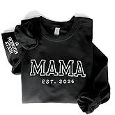 GODMERCH Personalized Embroidered Mama Sweatshirt With Kid Names On Sleeve, Mom Sweatshirt For Women, Gifts For Mommy Grandma Mothers Day Christmas, New Mom Gifts