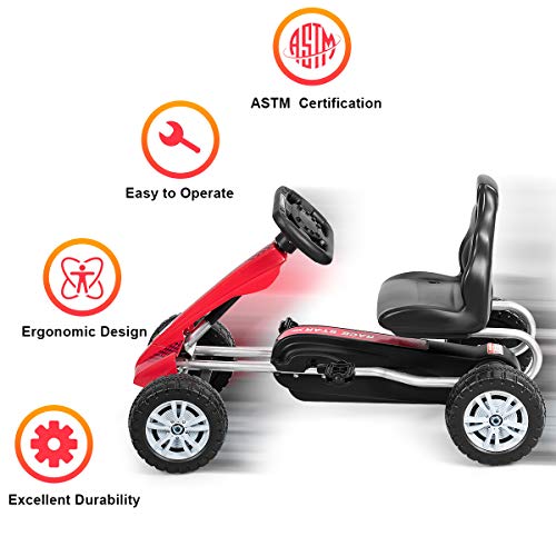 HONEY JOY Kids Go Kart, Ride on Pedal Car with Adjustable Bucket Seat