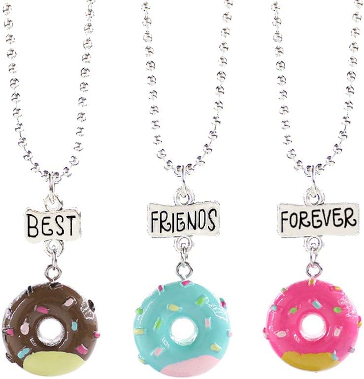 Best Friends Pendant Necklace BF Necklace Enamel Donuts Lollipops Pendant Sweater Chain for Women Girls Kids Gift