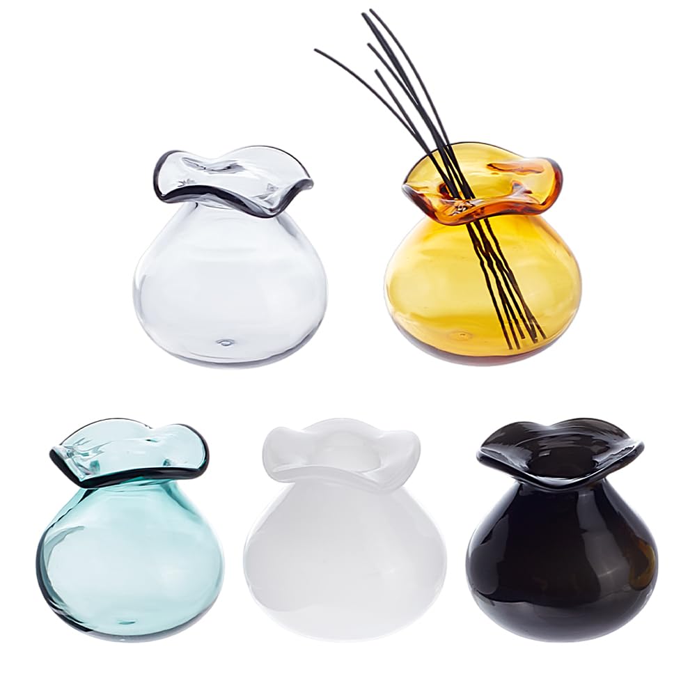 DELORIGIN 5Pcs Cat Whisker Vase Mini Flower Vase 0.8" Miniature Glass Bud Vases Tiny Vase for Micro Landscape Accessories Decorations Dry Flowers Bud Succulent Holder DIY Ornament Table Festival Decor