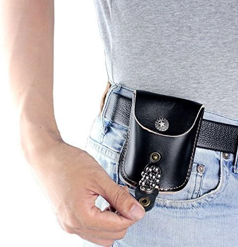 Automatic Loading Genuine Leather Ammo Pouch Storage Bag Case for Hunting Slingshot Balls Pellets &Airsoft BBs &Airgun Pellets (snap closure-black)