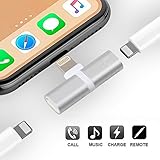 2IN1 Lightning Splitter Adapter for iPhone X/8/7. Double Lightning Ports for Dual Lightning Headphone Audio & Charge Adapter.Compatible Music Control, Charge Function at The Same Time.(Silver)