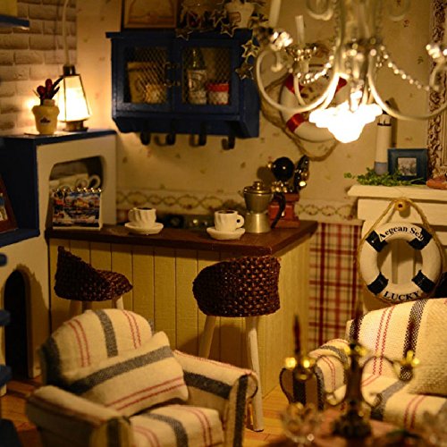 Cuteroom DIY Holz Puppenhaus Handmade Miniatur Kit - Beach Storey Villa Modell & Möbel/Spieluhr – Bild 5