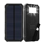 Solar Charger, Friengood 15000mAh Portable Solar Power Bank with Dual USB Output Ports, Solar Phone Charger External Battery Pack with 6 LED Flashlight Light for iPhone, iPad, Android and More - Black