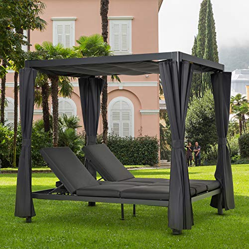 Outsunny Sonnenliege für 2 Personen Doppelliege mit Vorhängen Sonnendach Pavillon Gartenliege Sonnenbett vertsellbar… – Bild 4