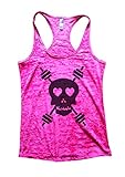 Funny Threadz Skull and Cross Weight Bars Kettle Bells Burnout Tank Top Womens Workout Gym (Large, Shocking Pink)