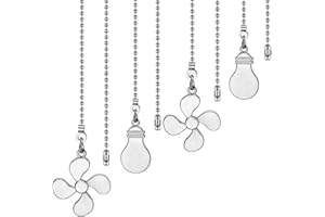 ZE-268S6- Ceiling Fan Pull Chain Set, 12 Inch Nickel, 4 Pieces Fan and Light Design Extension, for Ceiling Fan and Lighting