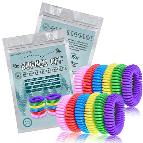 Bugger Off 12 Pack Mosquito Repellent Bracelet No Spray Lasting Protection [300 Hrs] 100% All Natural Non-Toxic Oils Made from Plants, 2.16 inch (5.5 cm) Diameter