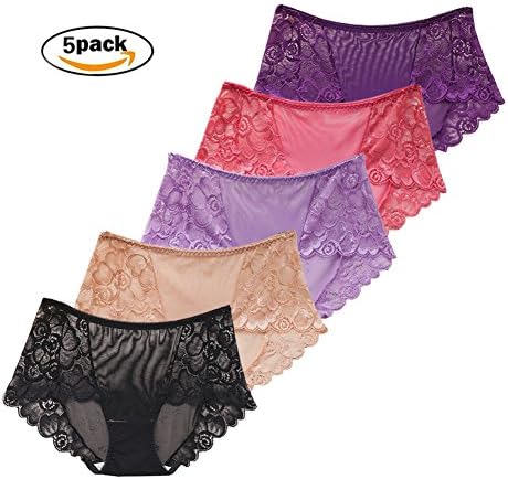 HUIMALL Seamless Womens Underwear Briefs Sexy Lace Panties Mesh Breathable Underwear Panties(5 Pack)
