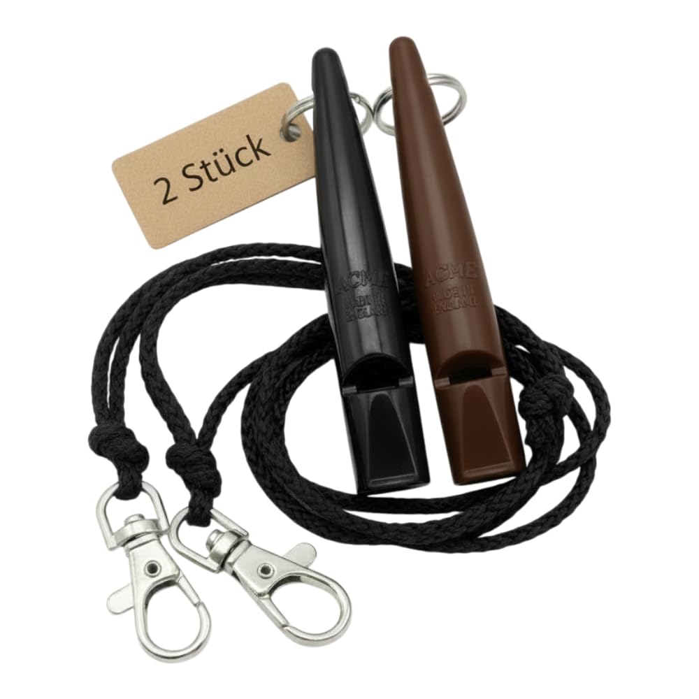 ACME Dog Whistle No. 210.5 with Whistle Band | Double Pack | 2 Whistles Including 2 Bands | Ideal for Recall - Loud and Far-reaching (Black + Chocolate Brown)
