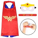 Ecparty Superhero Cape and Mask and Bracelets Costumes Set for Kids (Wonder Woman)