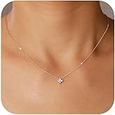 XAYAH 925 Sterling Silver Lucky Leaf Pendant Necklace for Women Dainty 14K Gold Plated 4 Leaf Zirconia Necklaces Elegant White CZ Flower Lucky Charm Chain Trendy Brides Valentine's Day Jewelry Gifts