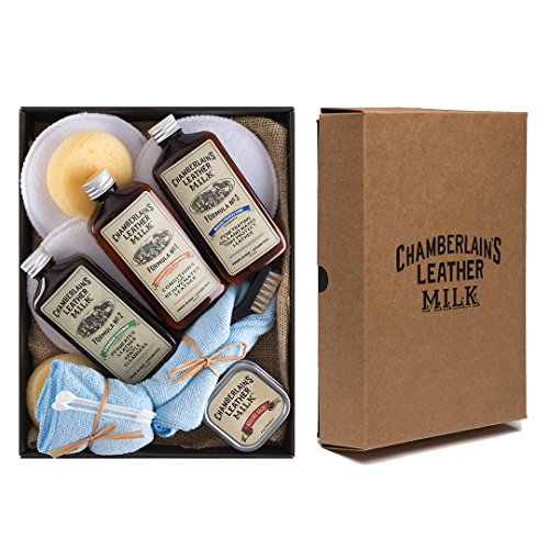 Leather Milk Leather Restoration Kit - Heal & Restore Antique Leather. Cleaner, Conditioner, Water Protectant, Healing Balm, Detailing Brushes, Pads, More! All-Natural. Made in USA