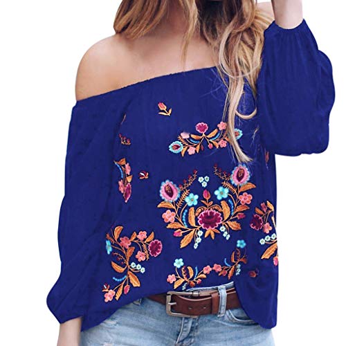 XOWRTE Women's Tops Plus Size Off Shoulder Print Long Sleeve Pullover Blouse T-Shirt - Thumbnail 7