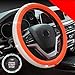 New Diamond Leather Steering Wheel Cover with Bling Bling Crystal Rhinestones, Universal Fit 15 Inch Car Wheel Protector for Women Girls Orange