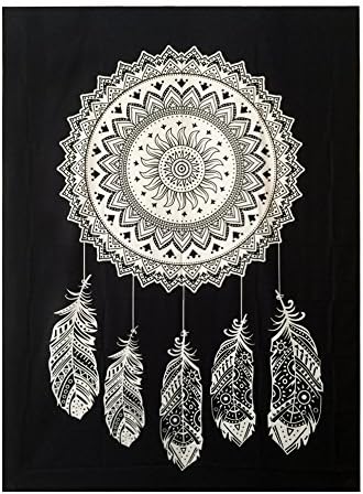OLIA HOME Dreamcatcher Wall Tapestry Fabric Wallpaper Tablecloth Home Decor(Monochrome Dreamcatcher)