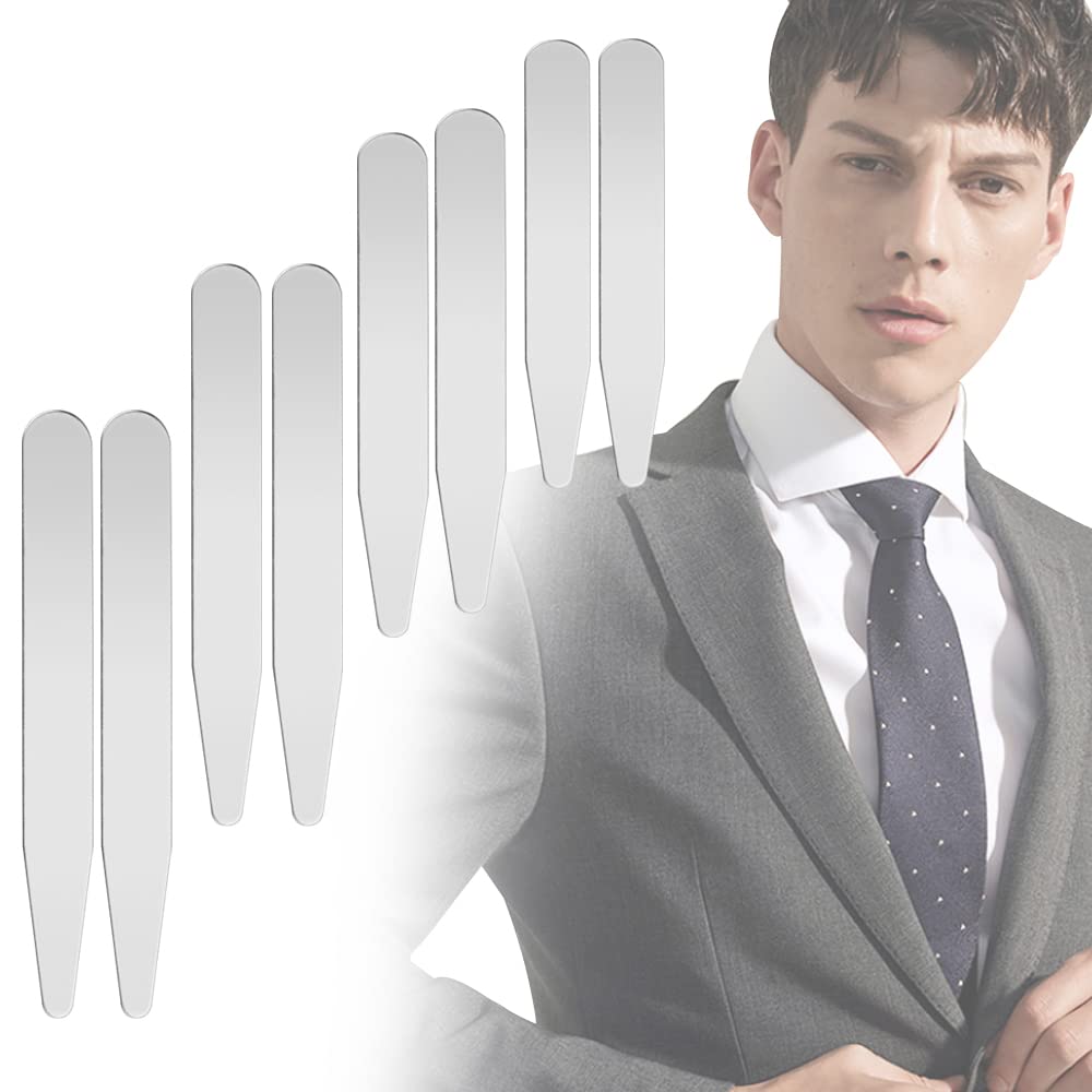 WANTOUTH 8Pcs Stainless Steel Metal Collar Stiffeners, 4 Sizes (56MM, 63.5MM, 70MM, 76MM) - Rustproof, Durable Shirt Collar Stays for Men with Original Case, Perfect for Dress Shirts, Business,Travel