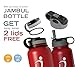 Jambul Stainless Steel Water Bottle Double Walled Vacuum-Insulated for Hot and Cold Beverages - Wide Mouth - BPA Free, 32 Oz