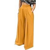NRTHYE Womens Palazzo Long Pants High Waist Wide Leg Stretchy Loose Fit Casual Trousers with Pocket