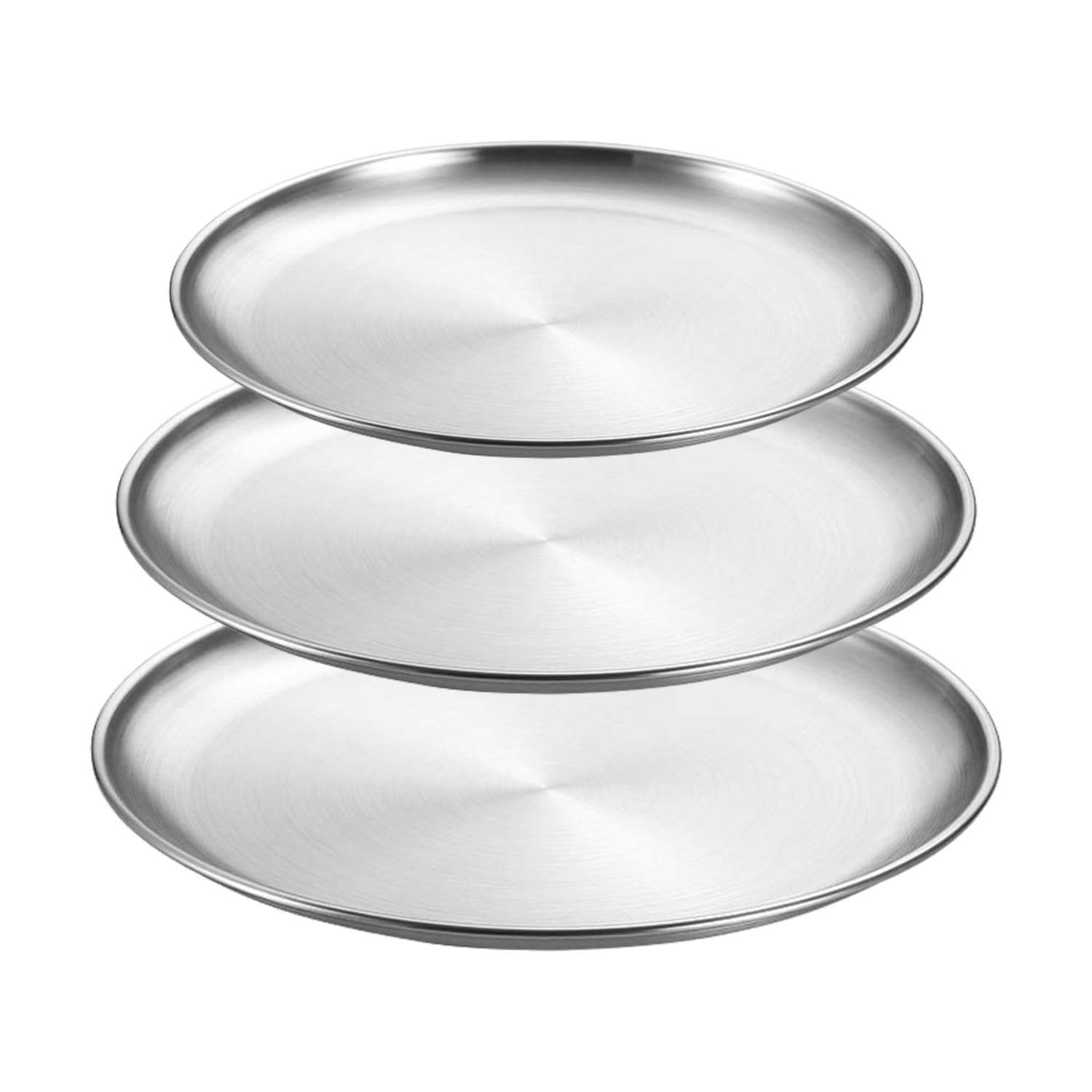 Stainless Steel Dinner Plates - Camping & Outdoor Tableware - 3 Round Trays for Kitchen